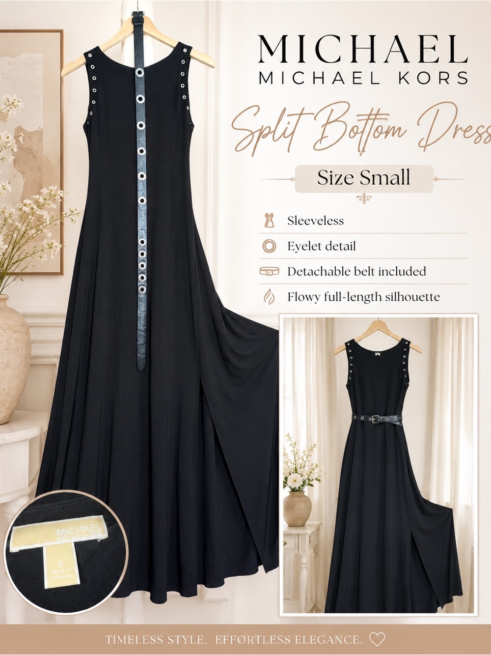 Michael Kors Black Sleeveless Eyelet-Trim Maxi Dress